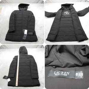 Ralph Lauren Down Jacket Womens XS Black Hooded Stretch Lightweight Packable NWD